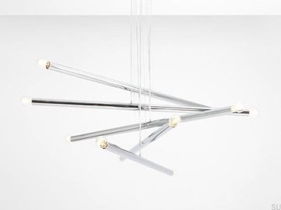 Hängelampe Tubo 10 aus Metall, silberfarben, Chrom