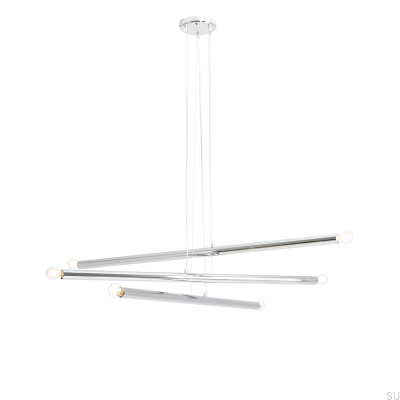 Hängelampe Tubo 6 aus Metall, silberfarben, Chrom