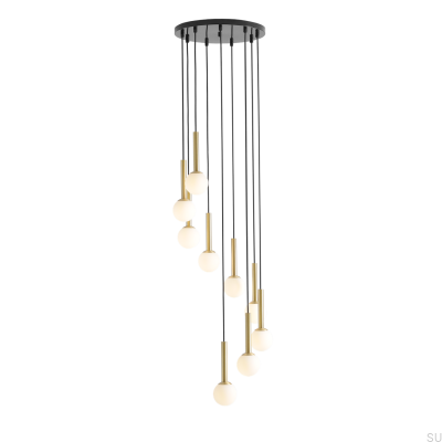 Riu 9 Ring Pendelleuchte Messing mit Schwarz