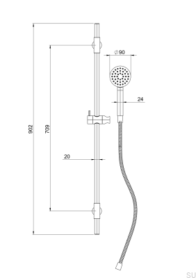 Duschstange mit verstellbarer Wandhalterung ARM100 Messing Schwarz Chrom