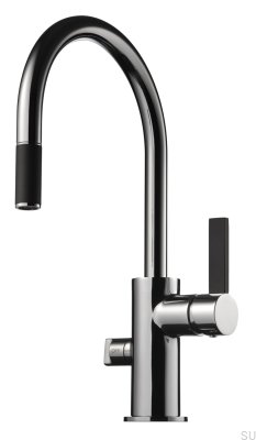 Küchenarmatur mit ausziehbarem Auslauf und Spülmaschinenventil ARM385 Messing Silber Chrom mit Schwarz