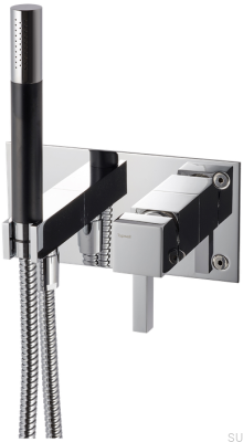 Quadratische Duscharmatur mit Handbrause und Schlauch BOX011-364 Messing Silber Chrom