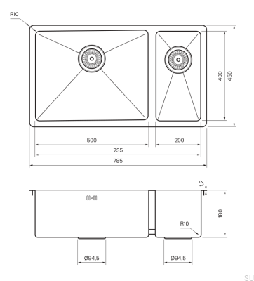 Küchenspüle 7040 Stahl Braun PVD