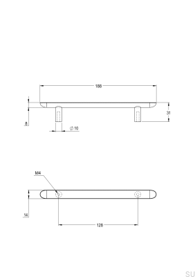 Pastille 128 länglicher Möbelgriff, Messingbraun
