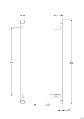 Pastille L 256 länglicher Möbelgriff, Messing, Schwarz, Chrom, gebürstet