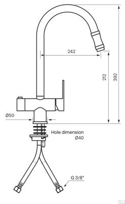 Küchenarmatur mit ausziehbarem Auslauf und Spülmaschinenventil RIN886 Messing Schwarz Chrom