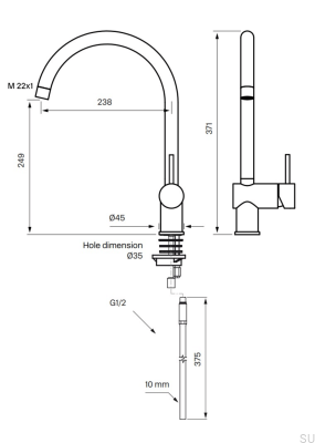 SK New 180 Küchenarmatur Messing Silber Chrom