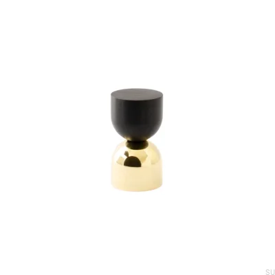 Kokeshi Mix 1832 Möbelknopf, Messing poliert, unlackiert mit schwarzem Aluminium