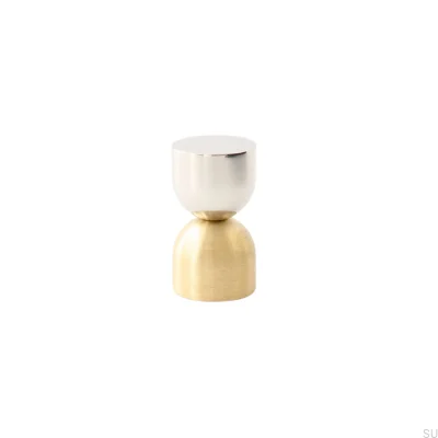 Kokeshi Mix 1832 Möbelknopf aus poliertem Stahl mit gebürstetem Messing, unlackiert