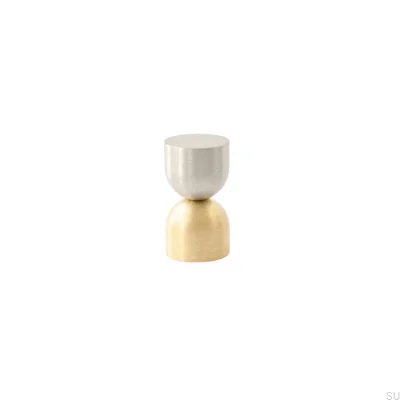 Kokeshi Mix 1832 Möbelknopf aus gebürstetem Stahl mit gebürstetem Messing, unlackiert