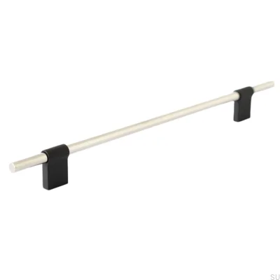 Line Mix 224 Länglicher Möbelgriff aus poliertem Stahl mit schwarzem Aluminium