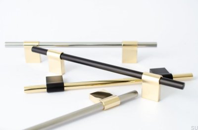 Line Mix 224 Länglicher Möbelgriff aus poliertem Stahl mit schwarzem Aluminium