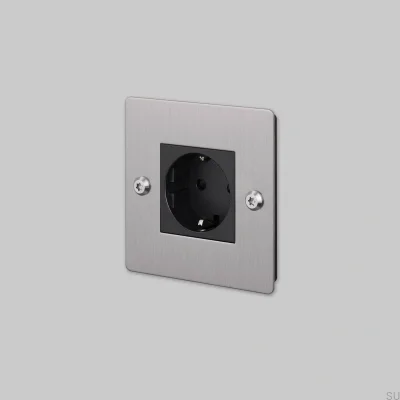 Einzelsteckdose ohne Logo Typ F Linear 1G Stahl Silber Europäischer Standard