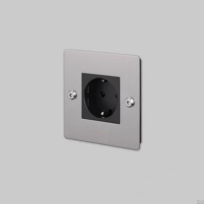 Einzelsteckdose mit Logo Typ F Linear 1G Stahl Silber Europäischer Standard