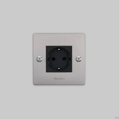 Einzelsteckdose mit Logo Typ F Linear 1G Stahl Silber Europäischer Standard
