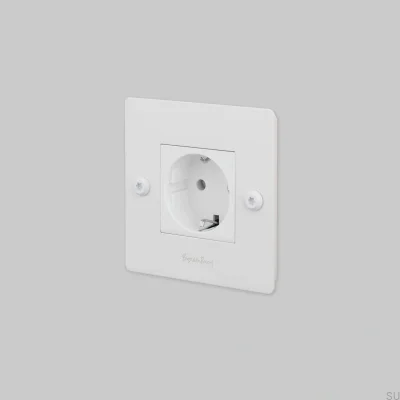 Einzelsteckdose mit Logo Typ F Linear 1G Stahl Weiß Europäischer Standard