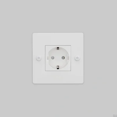 Einzelsteckdose mit Logo Typ F Linear 1G Stahl Weiß Europäischer Standard