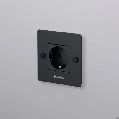 Einzelsteckdose mit Logo Typ F Kreuz 1G Stahl Schwarz Europäischer Standard