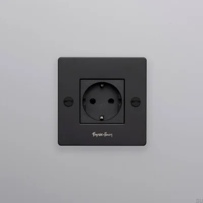 Einzelsteckdose mit Logo Typ F Kreuz 1G Stahl Schwarz Europäischer Standard