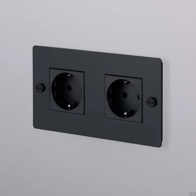 Doppelsteckdose Typ F Kreuz 2G Stahl Schwarz Europäischer Standard