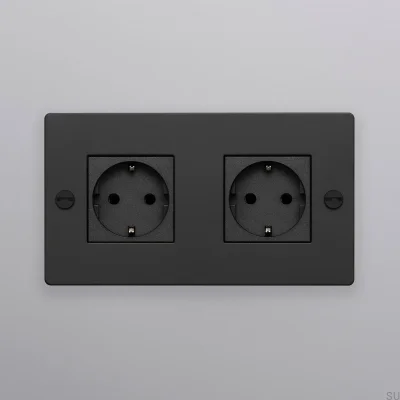Doppelsteckdose Typ F Kreuz 2G Stahl Schwarz Europäischer Standard