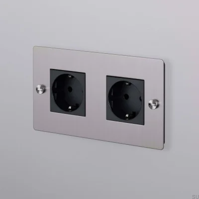 Doppelsteckdose Typ F Kreuz 2G Stahl Silber Europäischer Standard