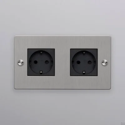 Doppelsteckdose Typ F Kreuz 2G Stahl Silber Europäischer Standard