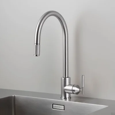 Ausziehbare Küchenarmatur Kreuzform, Messing, Silber, mit britischem Anschluss