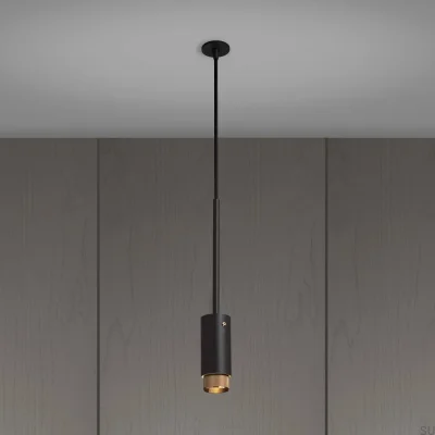Lineare Pendelleuchte mit Abgasrohr, Graphitstahl mit Messing