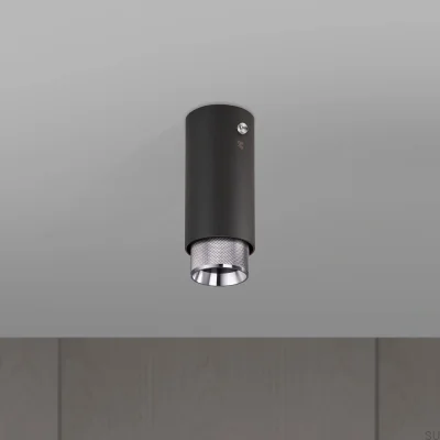 Deckenspot mit Auspuffkreuz, Graphitstahl mit Silber