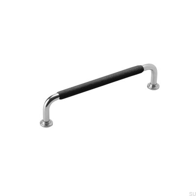 Verlängerter Möbelgriff 1353 128 Nickel Schwarz Leder