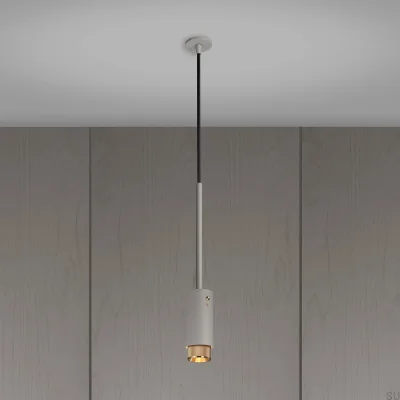 Auspuffkreuz, Stahlgrau, mit Messing-Pendelleuchte