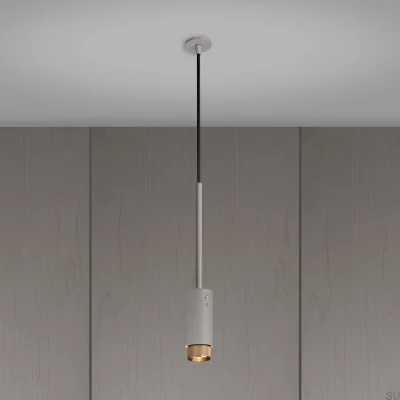Auspuffanlage Linear Stahlgrau mit Messing-Pendelleuchte