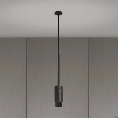 Auspuffkreuz aus Stahlgraphit mit schwarzer Pendelleuchte