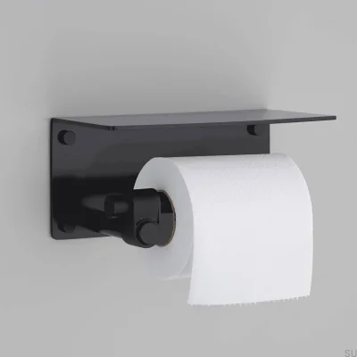 Toilettenpapierhalter aus schwarzem Stahlguss mit Ablage