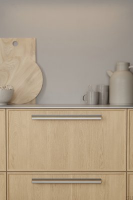 Papillon 320 Aluminium Silber Möbelgriff mit Eichenholz