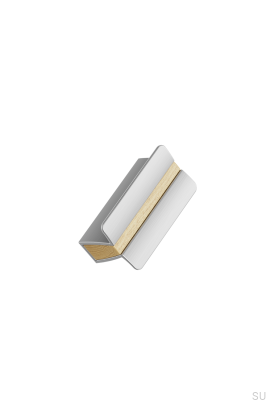 Papillon 32 Möbelgriff aus Aluminium, silberfarben, mit Eichenholz