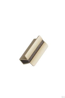 Papillon 32 länglicher Möbelgriff, mattgoldenes Aluminium mit Eichenholz