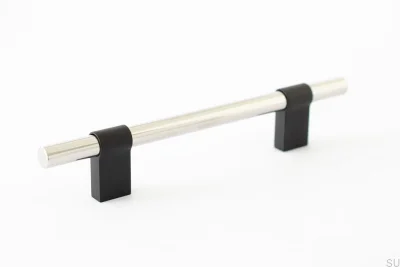 Line Big Mix 128 Länglicher Möbelgriff aus schwarzem Aluminium mit poliertem Stahl