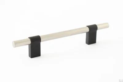 Line Big Mix 128 Schwarzes Aluminium mit gebürstetem Stahl, länglicher Möbelgriff