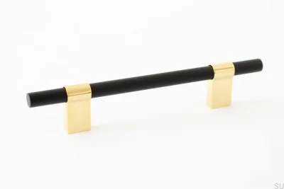 Line Big Mix 128 Länglicher Möbelgriff aus poliertem Messing mit schwarzem Aluminium