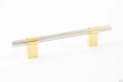 Line Big Mix 128 länglicher Möbelgriff aus poliertem Messing mit poliertem Stahl