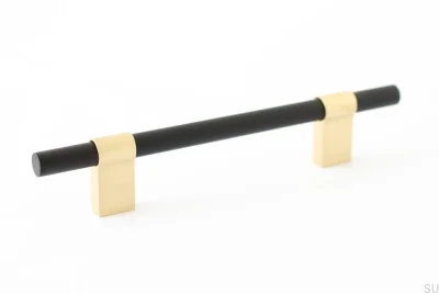 Line Big Mix 128 länglicher Möbelgriff, gebürstetes Messing mit schwarzem Aluminium