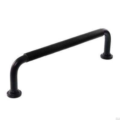 Länglicher Möbelgriff LS 1353 96 Schwarz mit schwarzem Leder