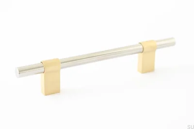 Line Big Mix 128 länglicher Möbelgriff aus gebürstetem Messing mit poliertem Stahl