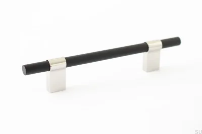 Line Big Mix 128 länglicher Möbelgriff aus poliertem Stahl mit schwarzem Aluminium