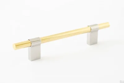 Line Big Mix 128 länglicher Möbelgriff aus poliertem Stahl mit poliertem Messing
