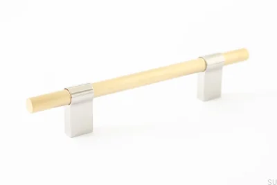 Line Big Mix 128 länglicher Möbelgriff aus poliertem Stahl mit gebürstetem Messing