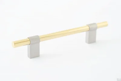 Line Big Mix 128 länglicher Möbelgriff aus gebürstetem Stahl mit poliertem Messing