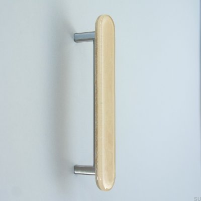 Runder, länglicher Möbelgriff aus beigefarbenem Glas, 128 mm